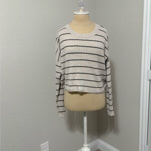 Madewell Cream and Black Striped Crop Top